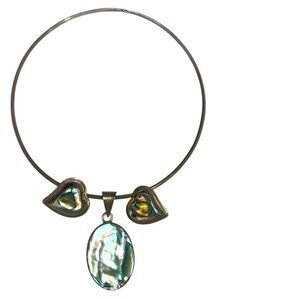 Vtg 925 Silver Abalone Pendant & Earrings JRI & ATI MX 925 Torque Choker Necklac